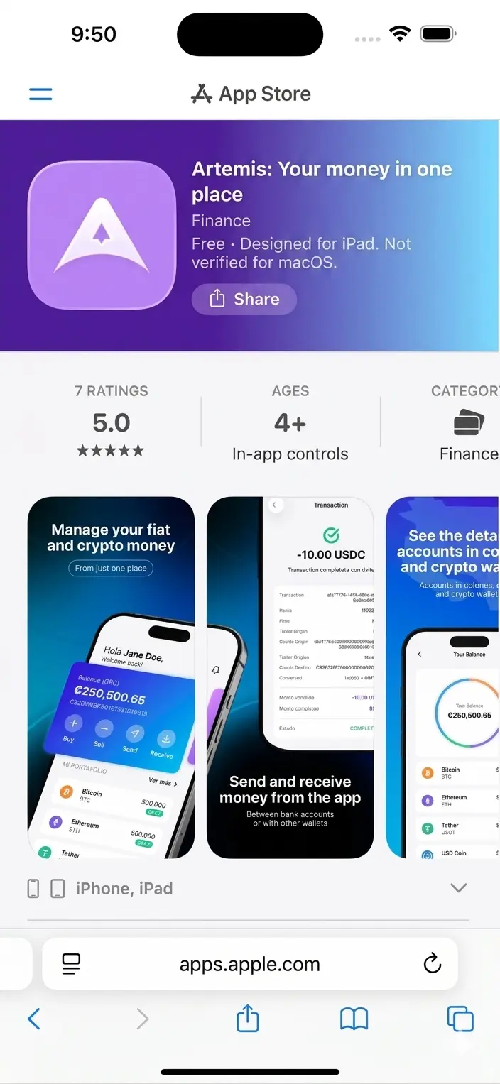 Artemis app on iPhone