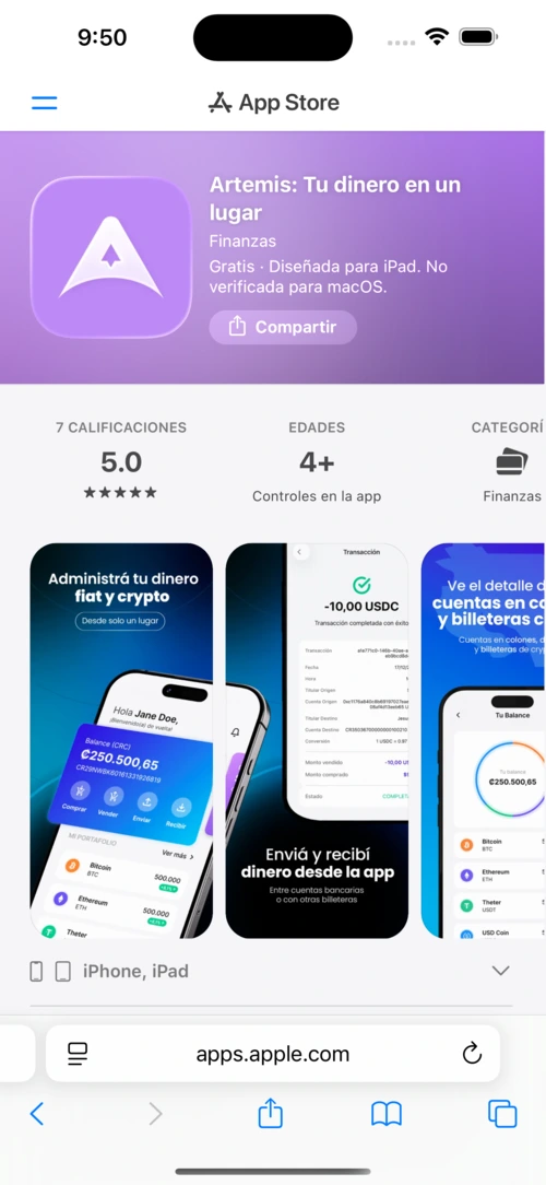 App de Artemis en iPhone